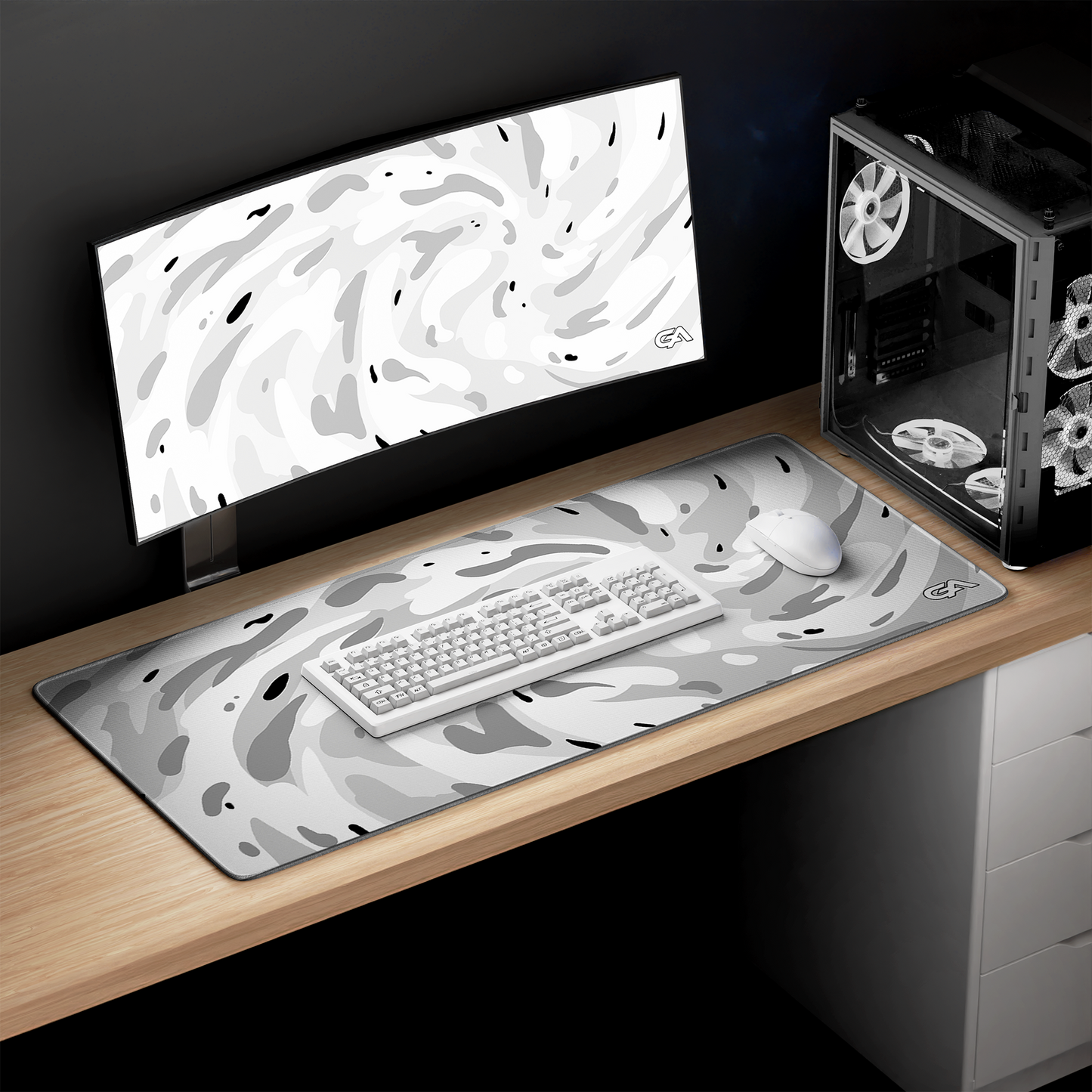 White Snowflake Swirl Mouse Pad